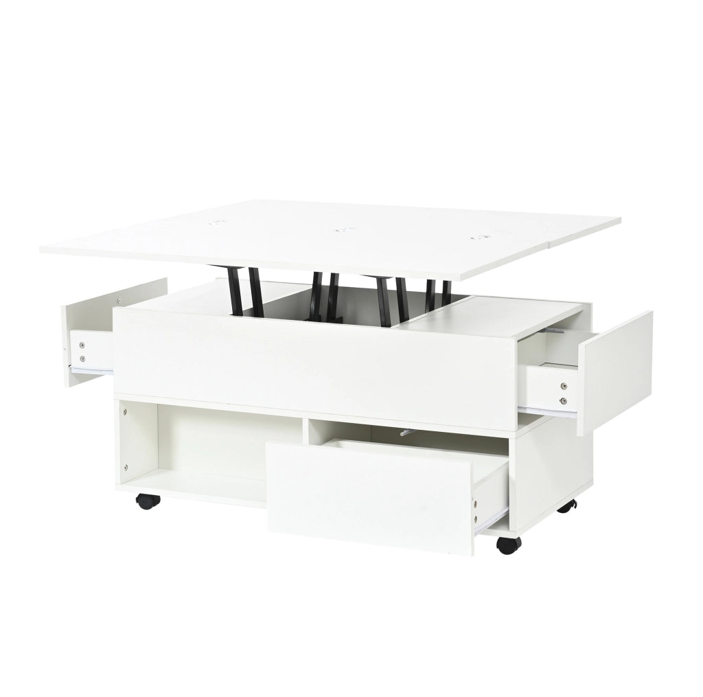 Tavolino da caffè 100x50x52 cm regolabile in altezza con 4 cassetti in truciolare bianco