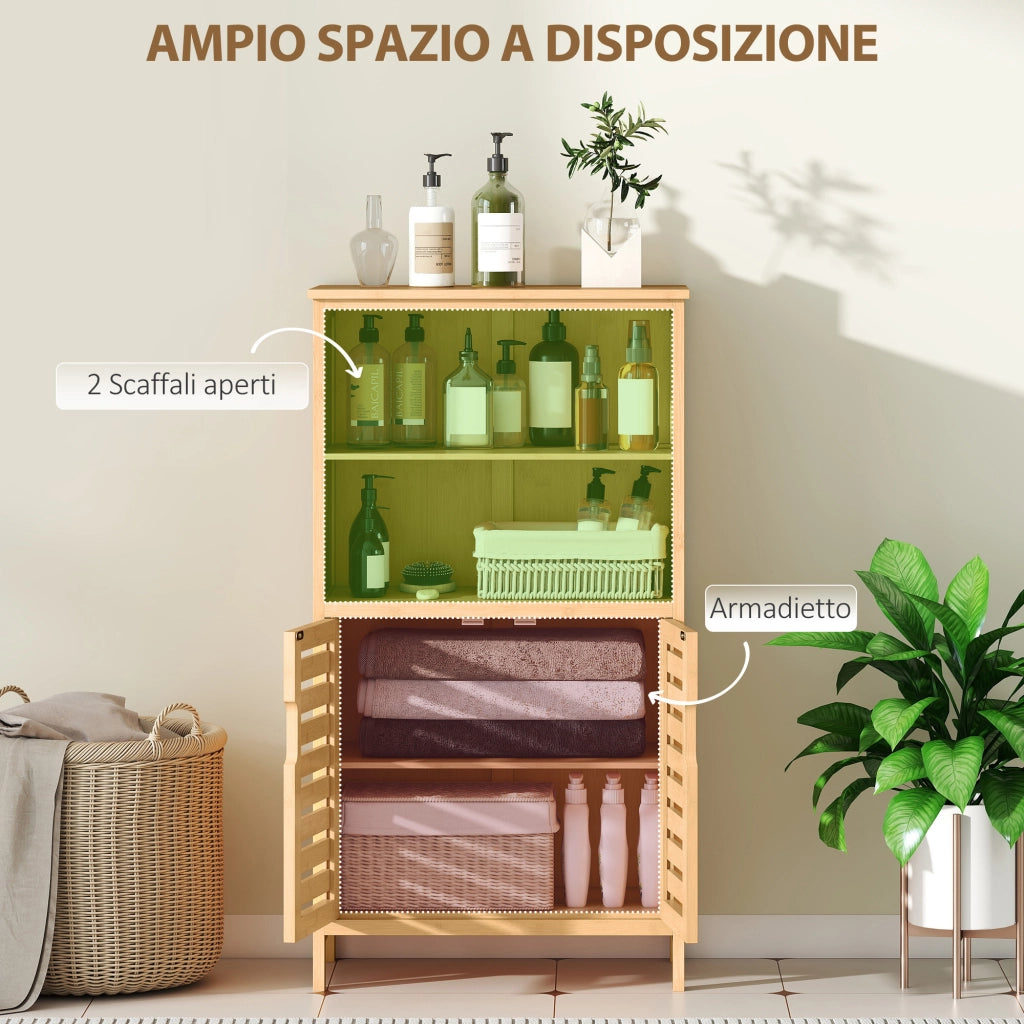 Mobiletto Bagno Salvaspazio in Legno con Armadietto e Ripiani Aperti ¨C Zephmum ¨C 50x29x92 cm