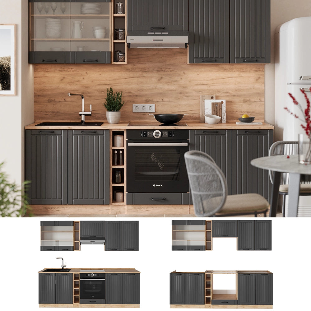 Vicco Cucina componibile Grigio scuro 235 cm senza piano di lavoro