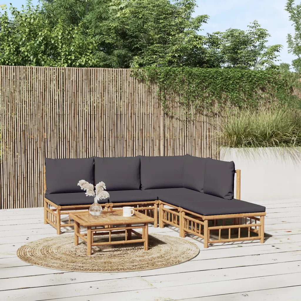 Set Salotto da Giardino 6pz con Cuscini Grigio Scuro BambÃ¹cod mxl 76336