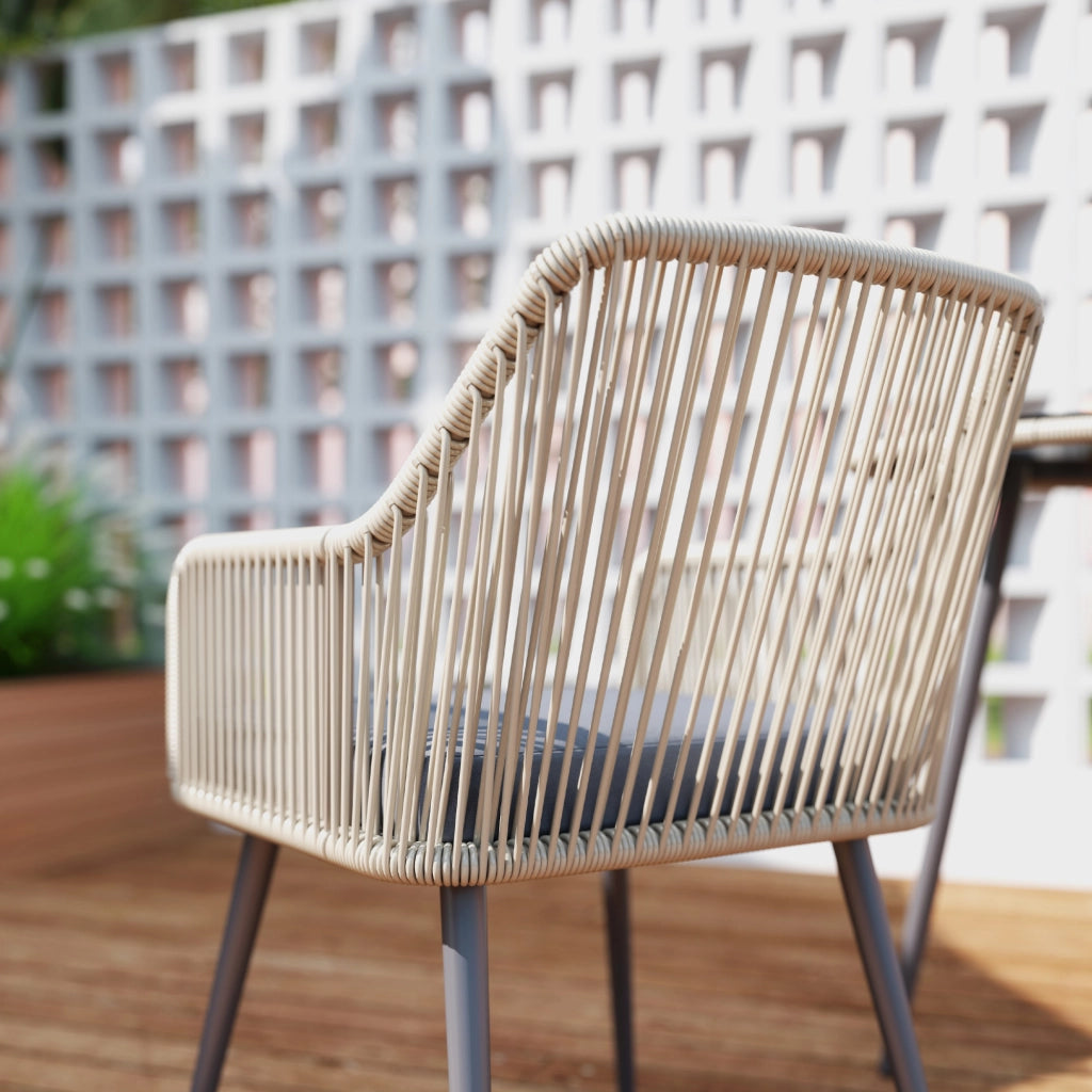 Set Giardino 4 Posti Poly Rattan ¨C Zephmum ¨C Marrone con Cuscini e Tavolino Vetro