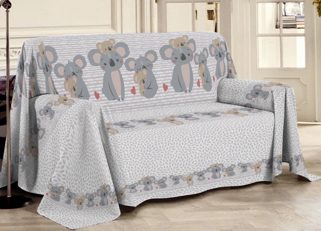 Telo Arredo Multiuso Linea Pensieri Delicati In Cotone Disegno Koala Family - Matrimoniale - Beige