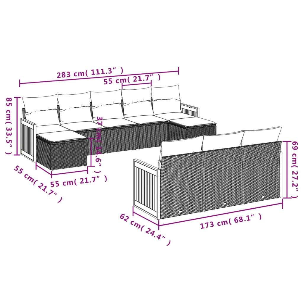 Set Divano da Giardino 10 pz con Cuscini Grigio in Polyrattancod mxl 112171
