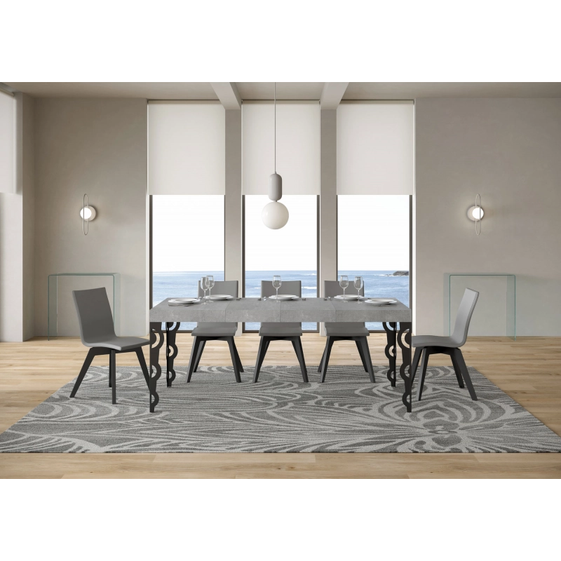 Tavolo allungabile 90x140/244 cm Karamay Premium telaio Antracite - Cemento