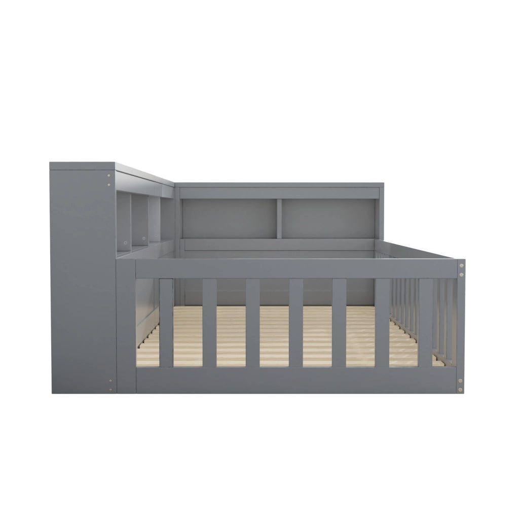 Divano letto 90x200 cm con presa USB e vano portaoggetti in truciolare e MDF grigio