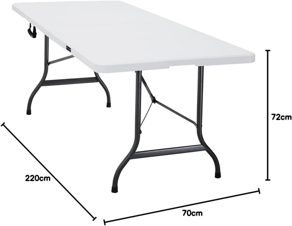 Tavolo da Giardino Pieghevole 220x70 cm Rettangolare Portatile con Maniglia per 10 Persone Tavolo da Buffet Feste Richiudibile Tavolo da Pranzo Bianco