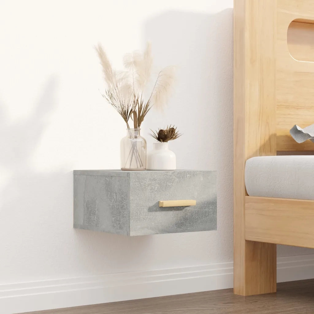 Set di 2 Comodini | Armadio da Notte | Mobiletto da notte a Muro Grigio Cemento 35x35x20 cm