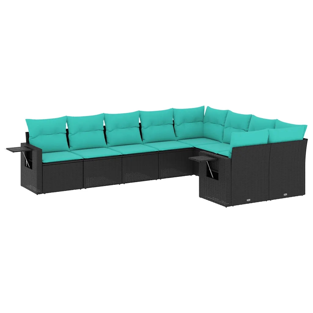 Set Divani da Giardino 9 pz con Cuscini Nero in Polyrattan 3220636