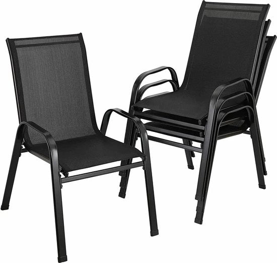 Set di sedie da giardino - 4 pezzi - Sedie da giardino stivabili - Sedie da giardino - Resistente al tempo - Resistente ai raggi UV - Nero - 93x69 cm
