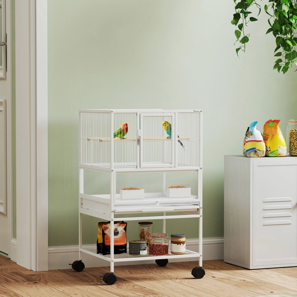 Gabbia per Uccelli con Pannelli Acrilici ¨C zephmum ¨C 48x46x83 cm Bianco
