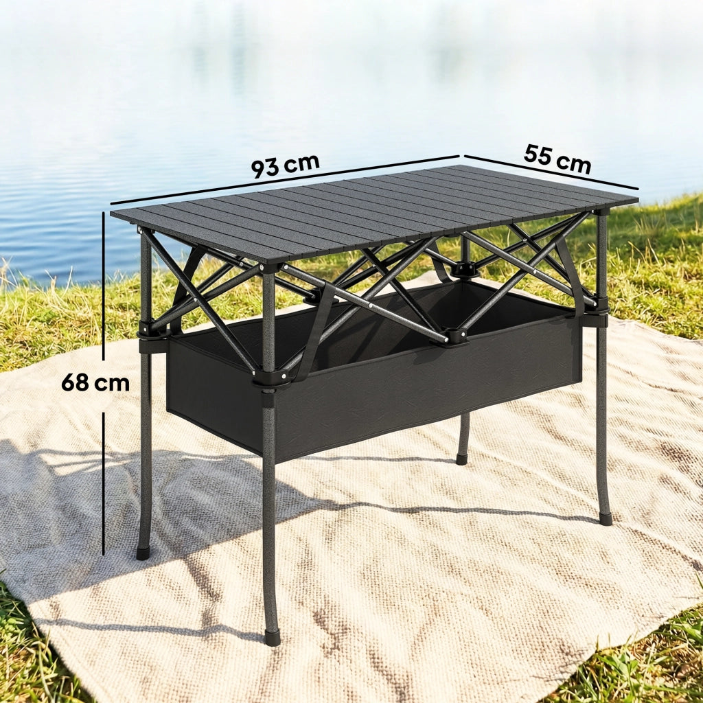 Tavolo da picnic pieghevole e rotelle ¨C Minimal ¨C Nero, rete, 70x70x70 cm