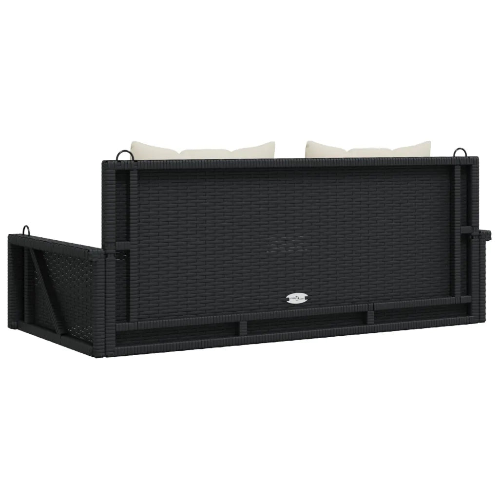 Panca a Dondolo con Cuscini-Sgabello-Panca da esterno Nera 119x56x48 cm in Polyrattan