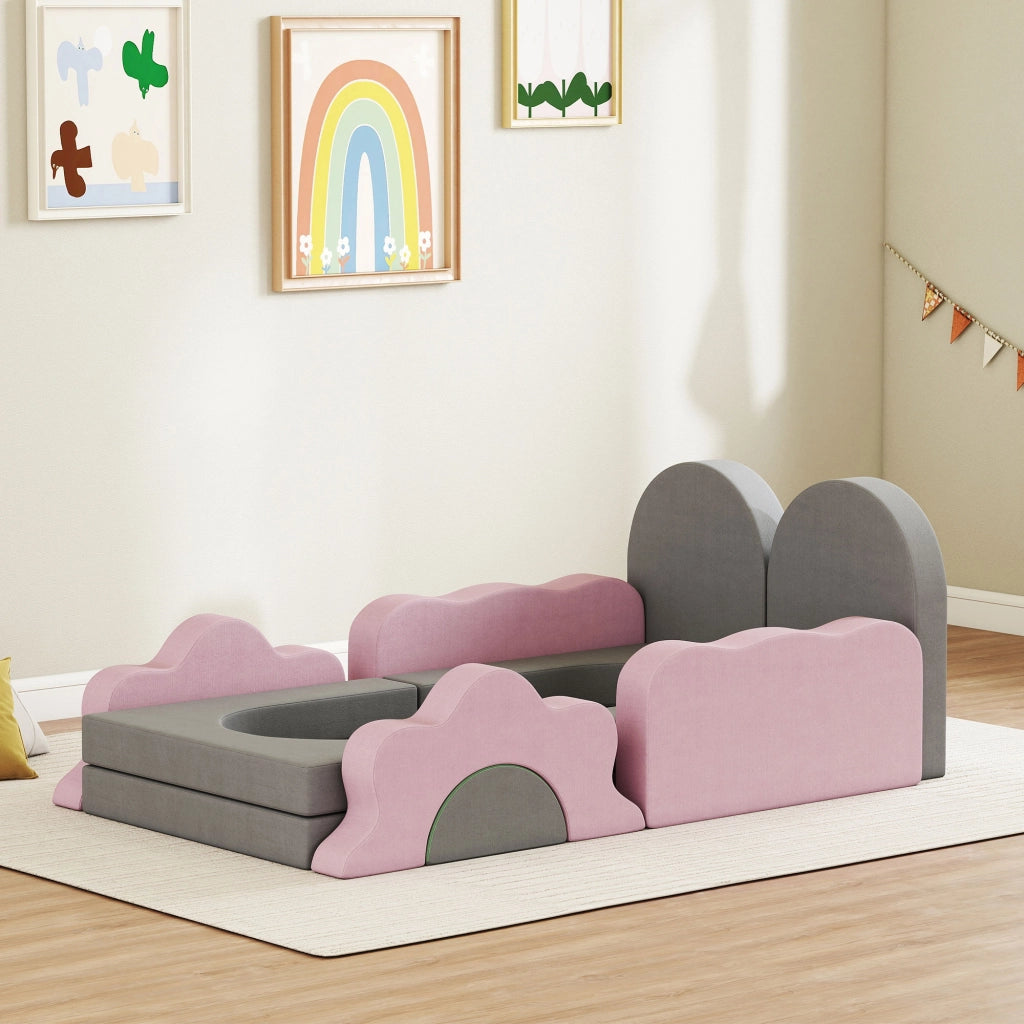 Set 12 Blocchi Schiuma per Arrampicata e Gioco ¨C Xylo ¨C Grigio e Rosa con Rivestimento in Velluto
