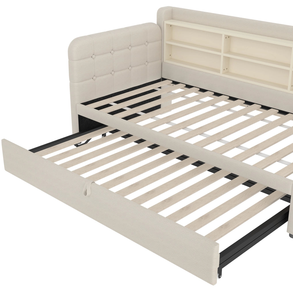 Letto multifunzione estraibile con USB e USB-C, colore beige