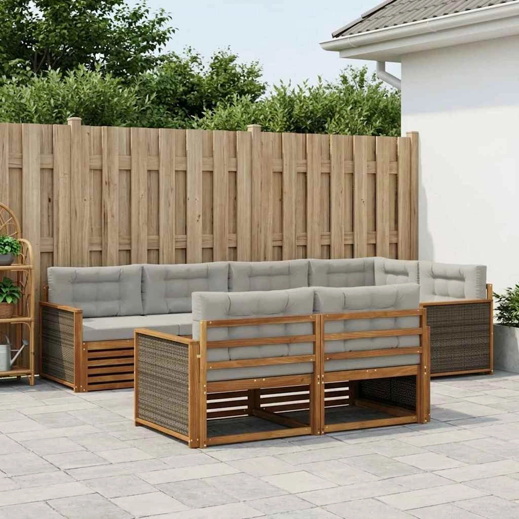 Set di divani da esterno 7 pz Naturale e Grigio Chiaro 3383469