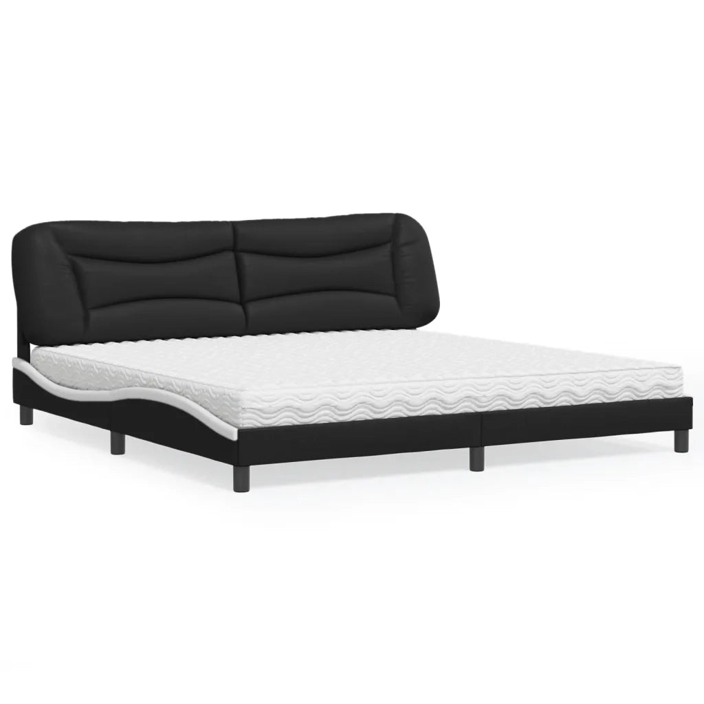 Letto con Materasso Hvar Nero e Bianco 200x200cm in Similpelle 3208750