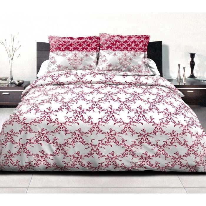 Parure copripiumino 220x240 cm HOME LINGE PASSION FRISE: Copripiumino + 2 federe - 100% Cotone 57 fili - Bordeaux