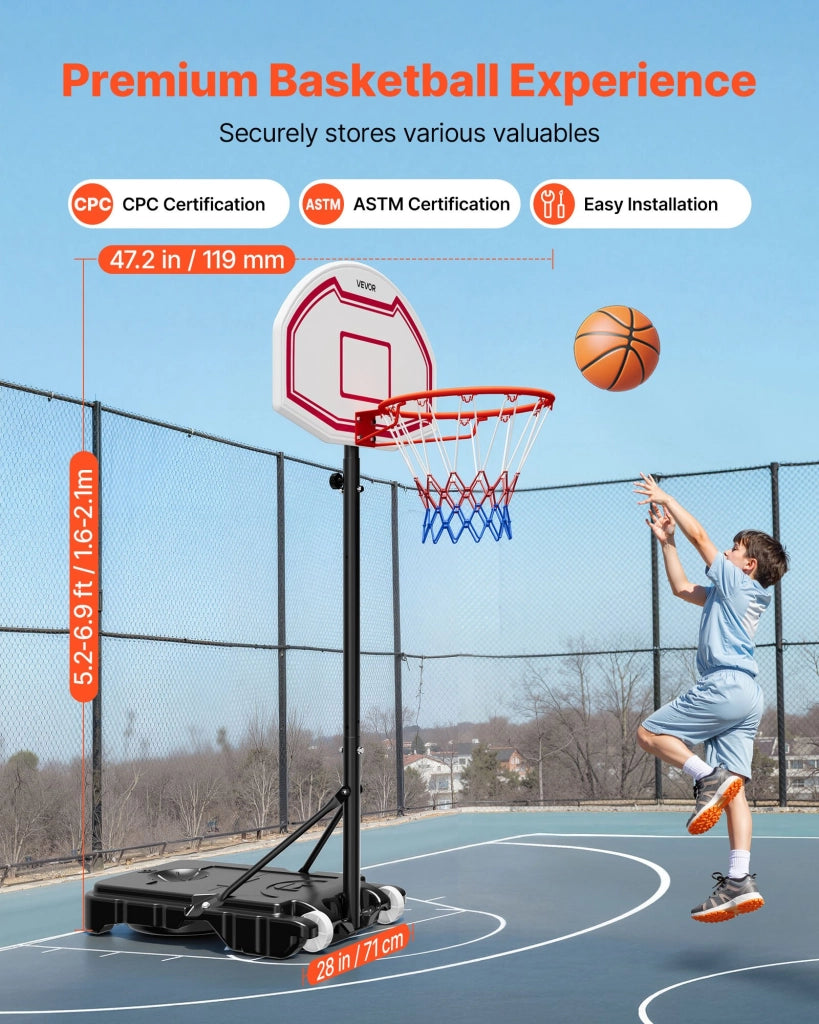 Canestro da Basket da Esterno Regolabile da 1,6 a 2,1 m con Ruote e Tabellone 711,2 mm X018 per Giardino e Cortile