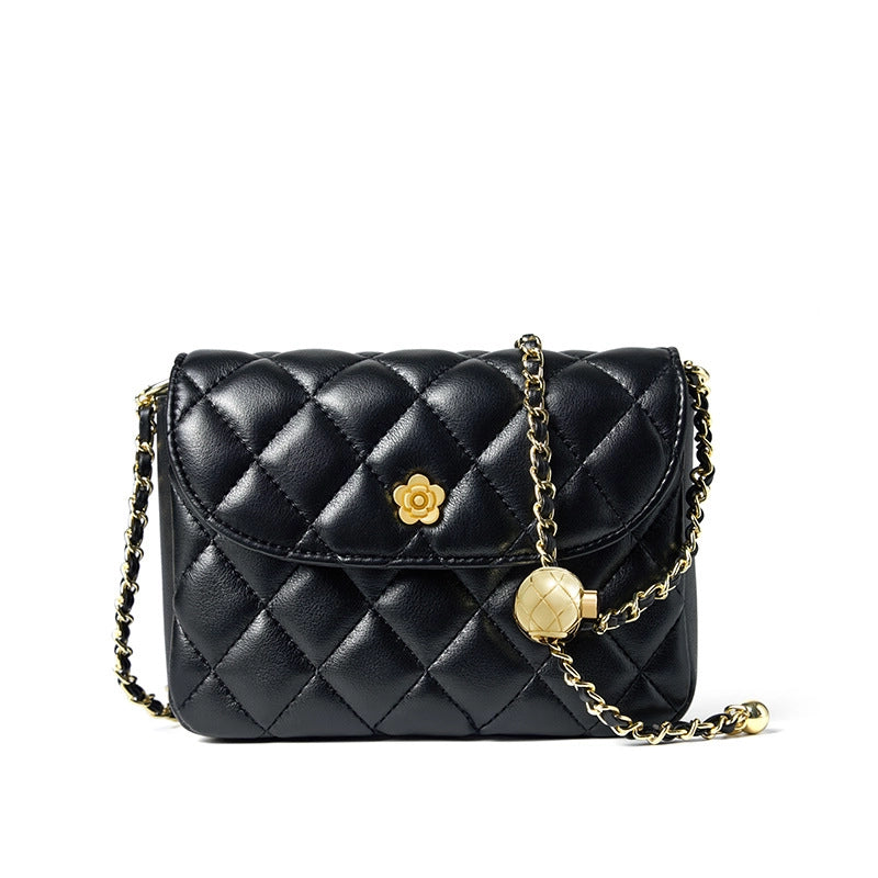 Borsa a tracolla da donna in vera pelle, nera, con catena.