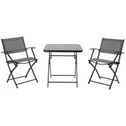 Set da Giardino per 2 Persone con 1 Tavolo e 2 Sedie Pieghevoli, Set per Terrazze, in Metallo, Nero e Grigio