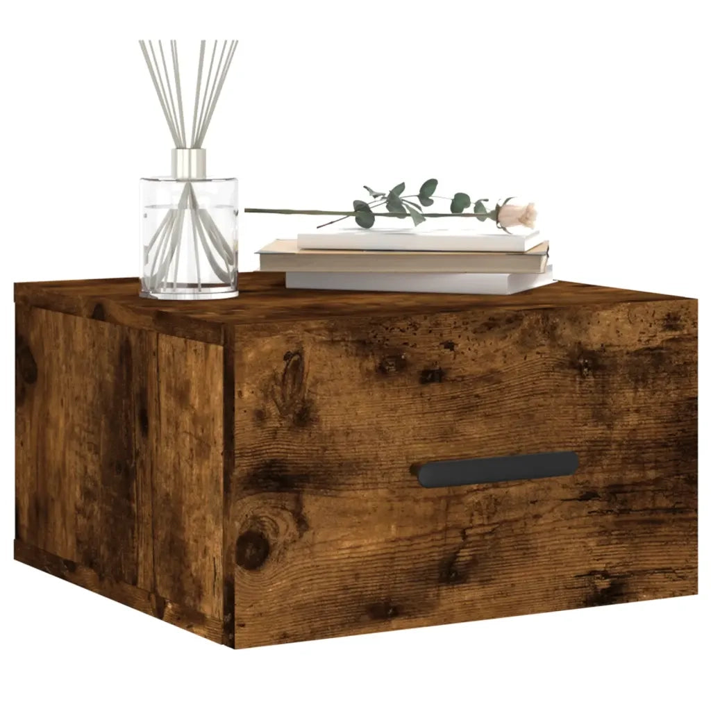 Set di 2 Comodini | Armadio da Notte | Mobiletto da notte a Muro Rovere Fumo 35x35x20 cm