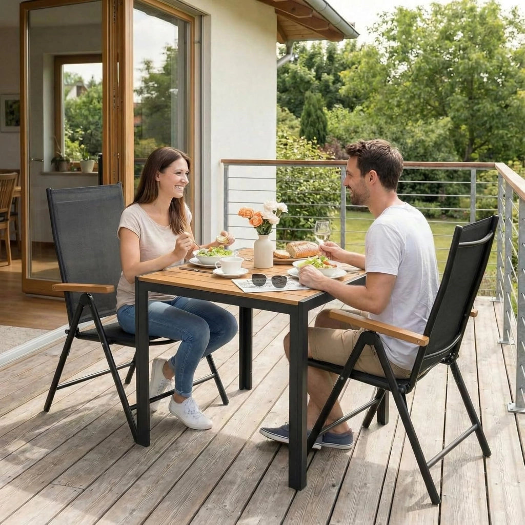 Set di mobili da giardino LIFERUN in alluminio 3 pezzi, set per balcone 2 sedie 1 tavolo, tavolo da giardino WPC + 2 sedie da giardino a schienale alto pieghevoli e resistenti alle intemperie in