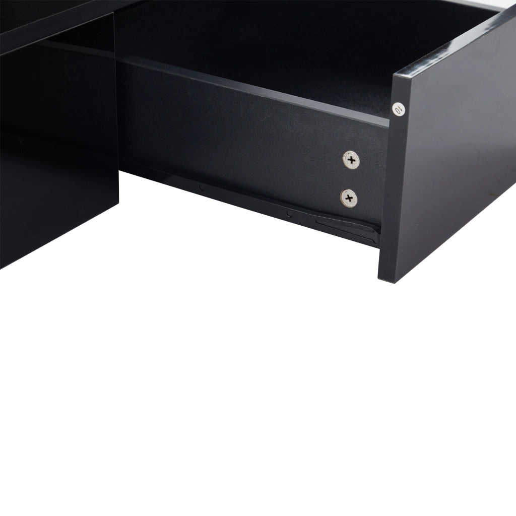 Tavolino da caffè 100x50x39 cm; LED dimmerabile con vano aperto e cassetto; truciolare nero