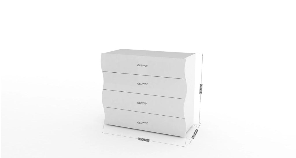 Comò 4 Cassetti 100x40x81,5 cm Onda 4C Bianco Lucido