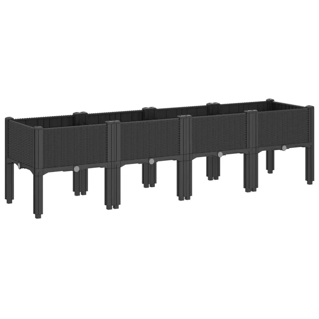 Fioriera da Giardino con Gambe-Vaso da Esterno-Contenitore per Piante Nera 160x40x42 cm in PP