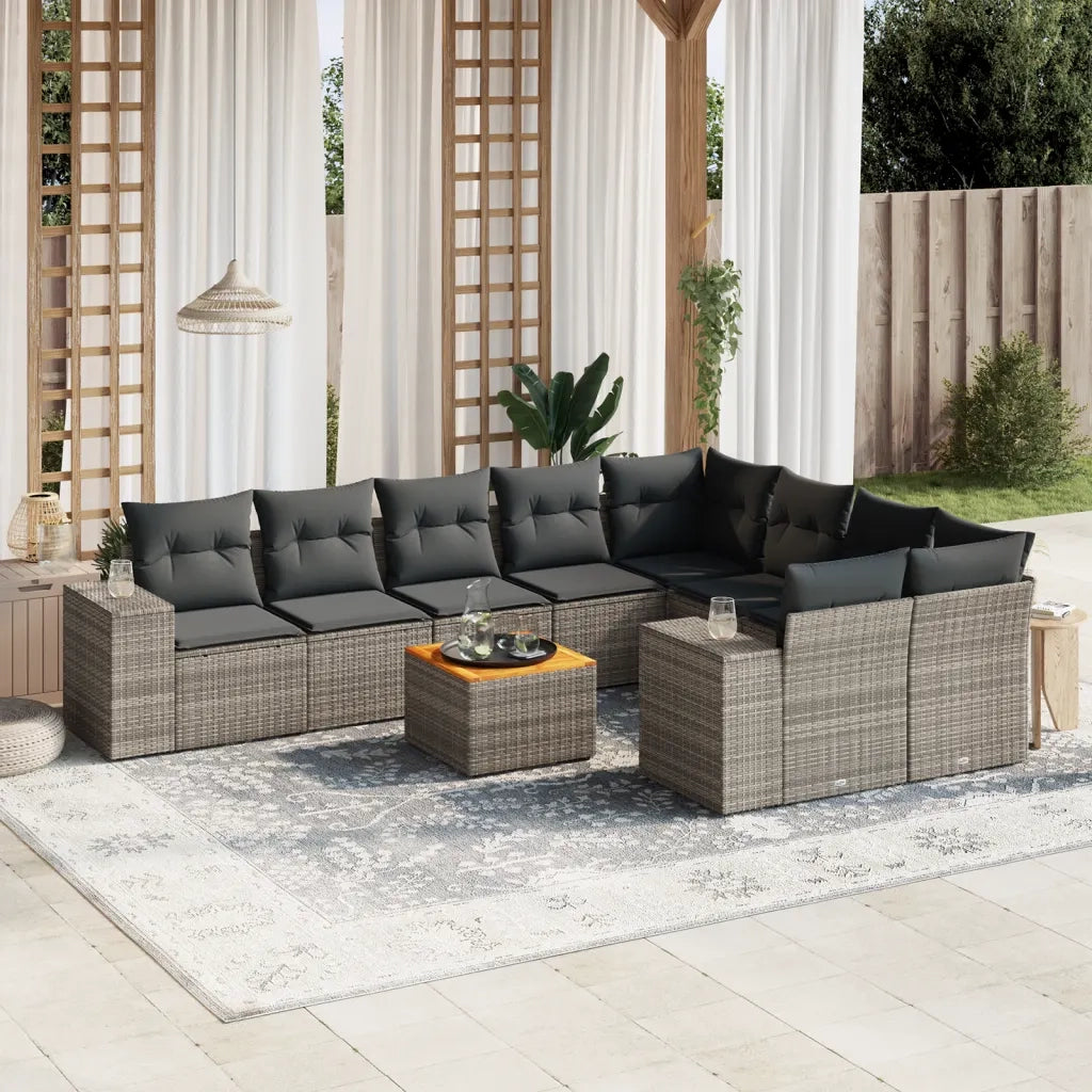 Set Divano da Giardino 10 pz con Cuscini Grigio in Polyrattan 3257936