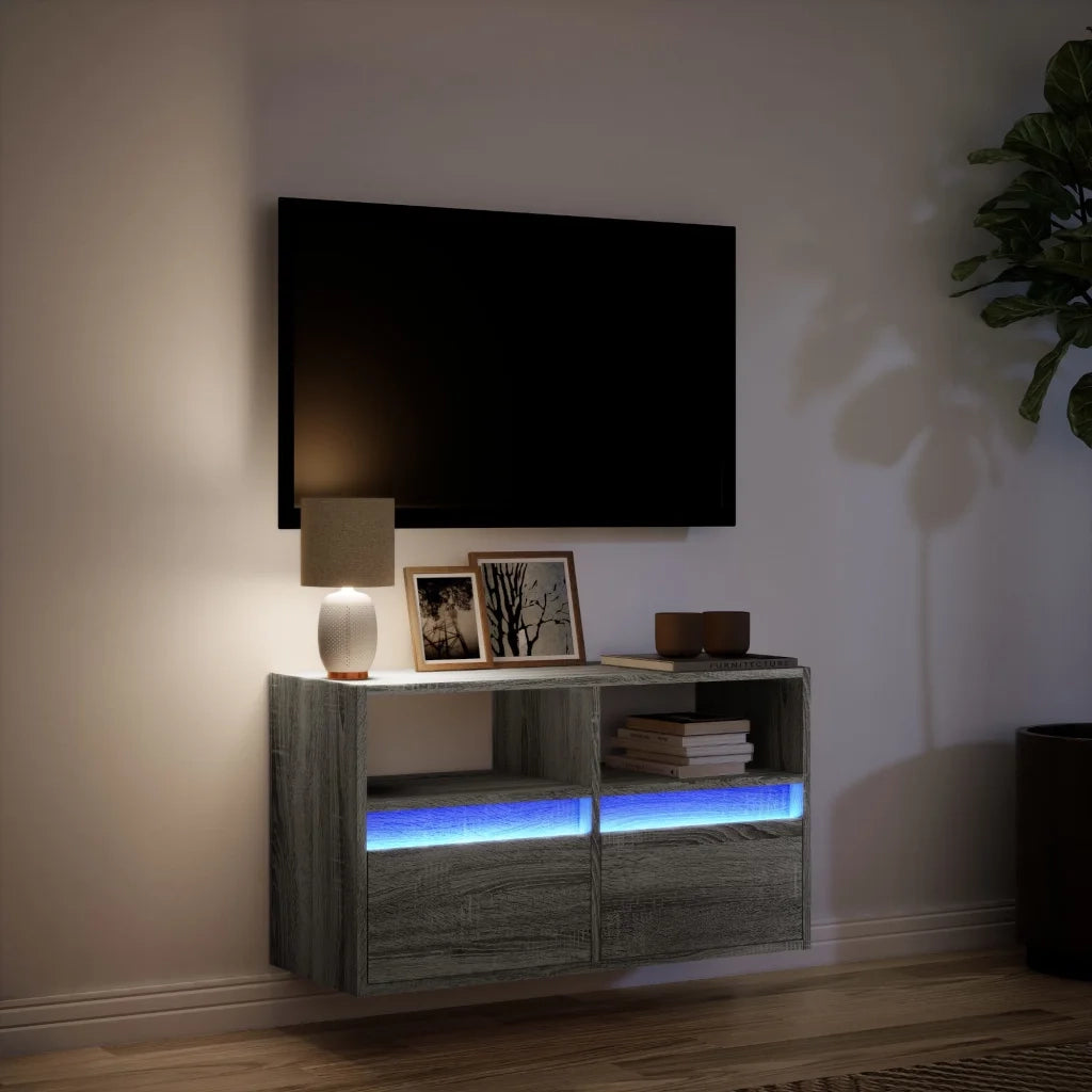 Mobile TV a Parete con Luci LED-Mobile TV a Muro Grigio Sonoma 80x31x45 cm 172911