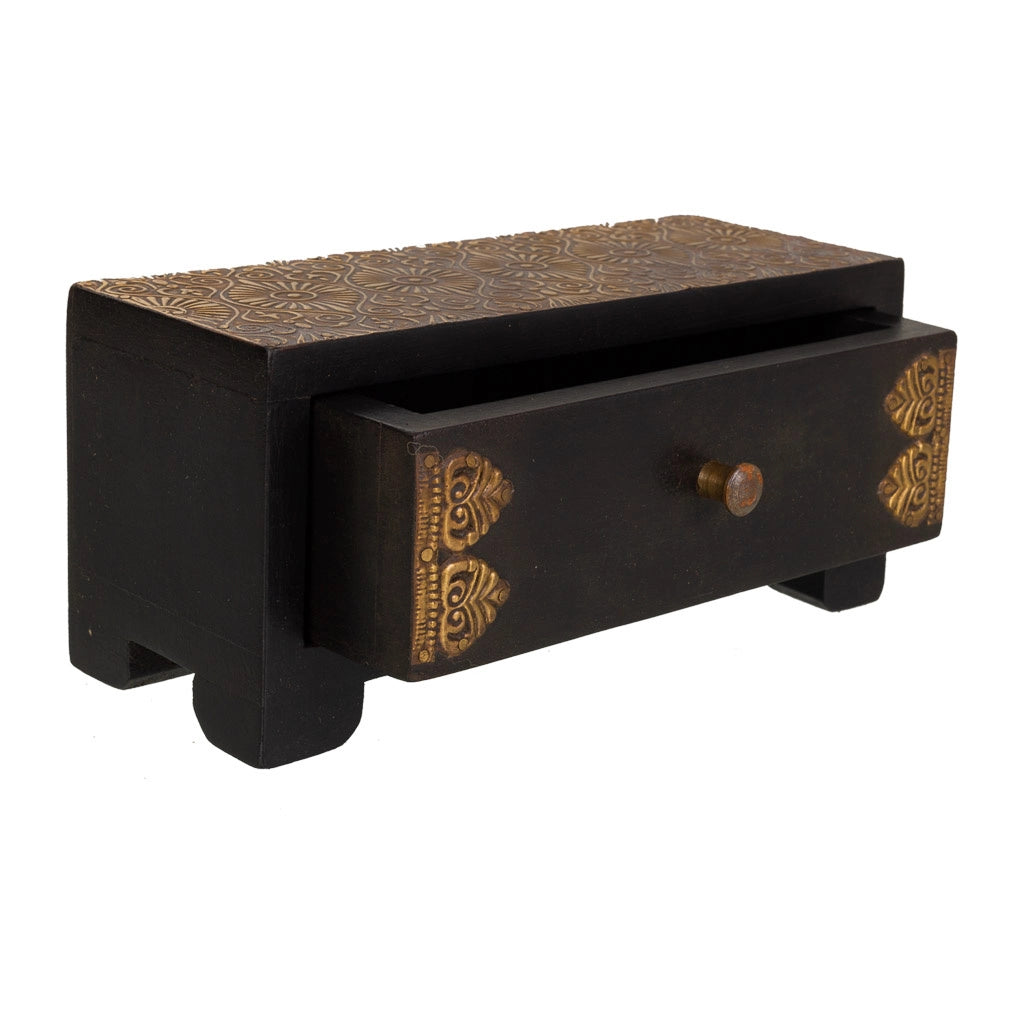 Baule portagioie legno metallo nero 20x8x8,5h cm