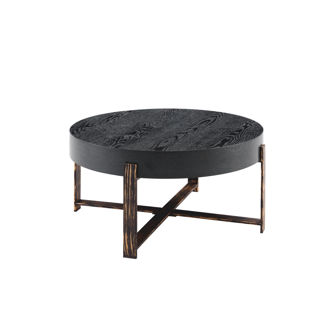 Tavolino da caffè rotondo con base in metallo - per soggiorno - 68 cm - nero