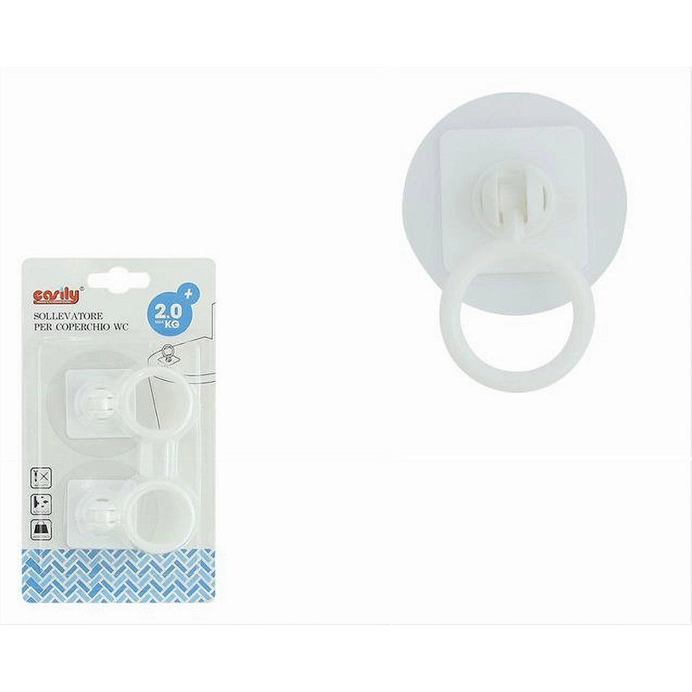 Trade Shop - Set 2 Pz Sollevatore Per Coperchio Wc Copriwater Adesivo Ad Anello Bianco 87628 -
