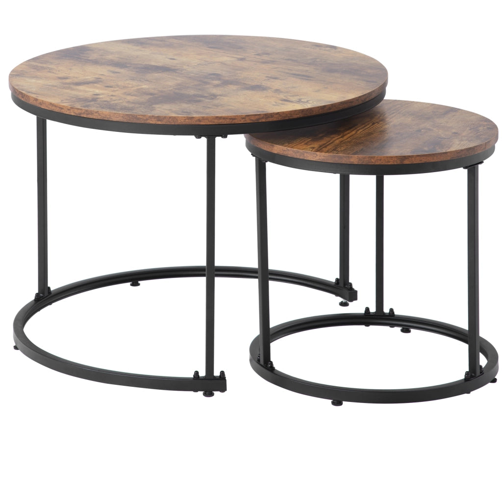 Set 2 tavolini rotondi marroni in MDF - design impilabile