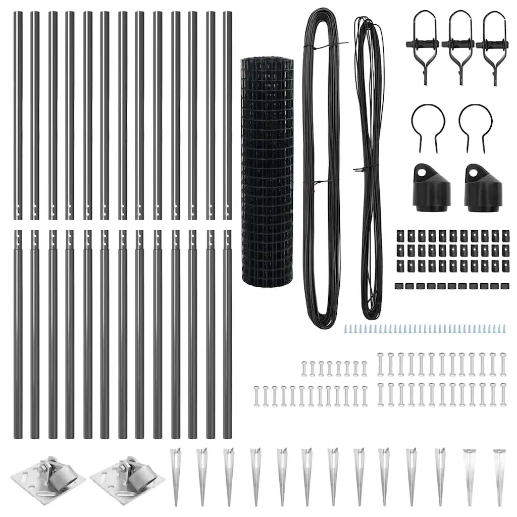 Recinzione da Giardino | Recinzione con Posto Grigio 1,2 x 25 m Acciaio e PVC