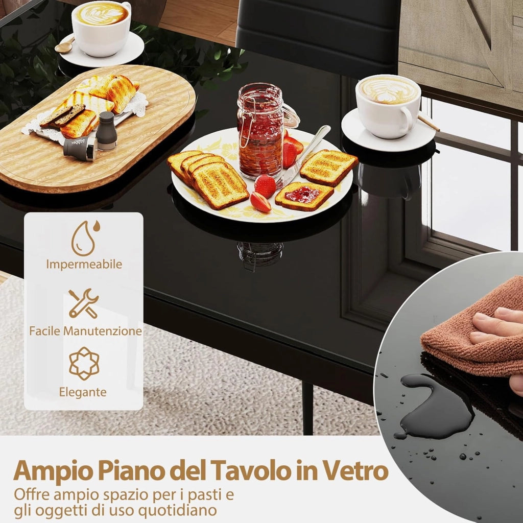 Tavolo da Pranzo Rettangolare per 4 Persone, Tavolino Moderno con Piano in Vetro e Struttura in Metallo Robusta, Tavolo Salvaspazio per Cucina, Soggiorno e Ristorante, 120 x 70 x 75 cm