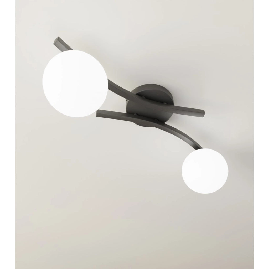 Lampada a sospensione Opus in acciaio nero e vetro opalino