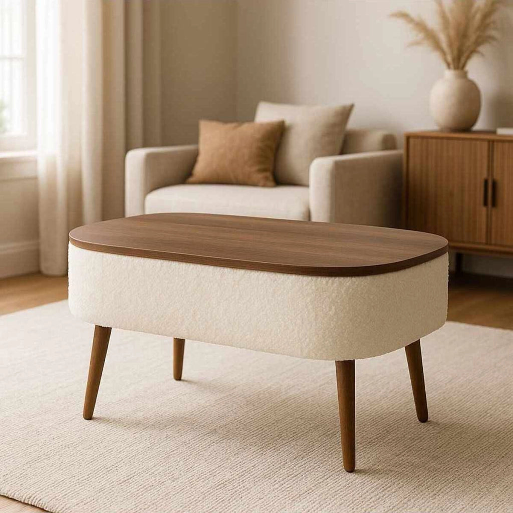 Tavolino in legno "Noya" - 90 x 60 x 43 cm - Bianco