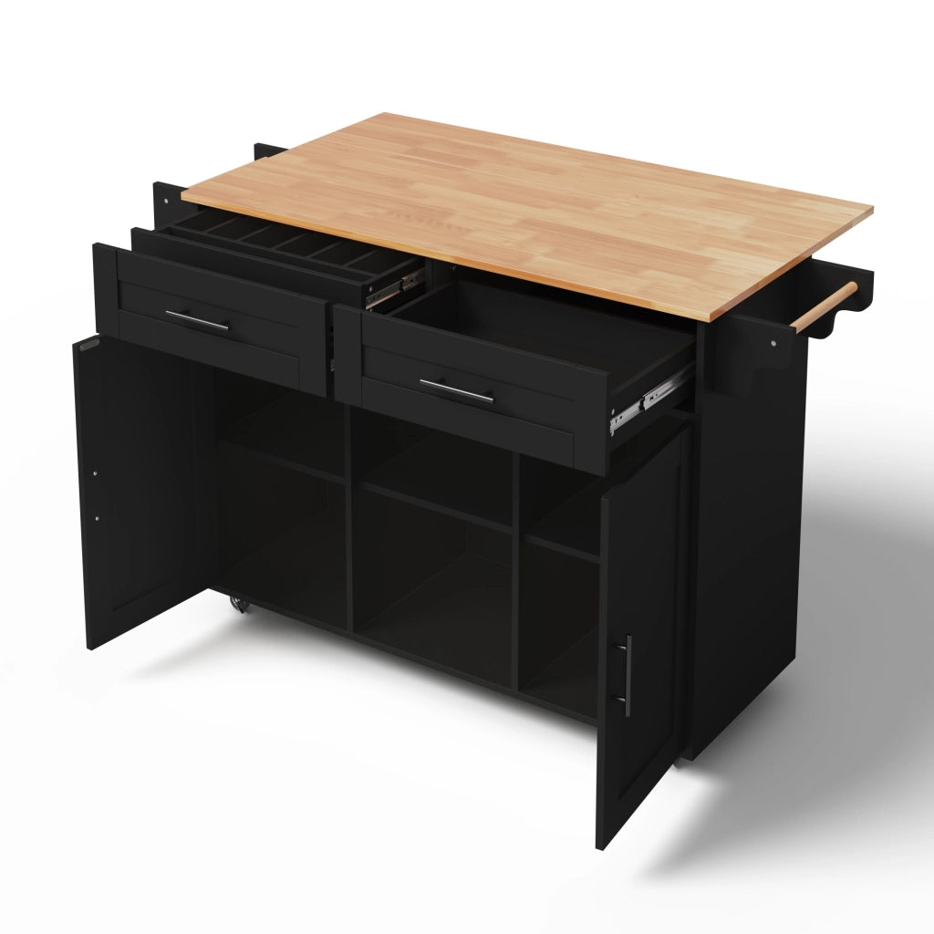 Isola Cucina Multifunzionale con Piano Pieghevole ¨C MINIMAL ¨C 145x45x94,5 cm, Ripiani, Rotelle