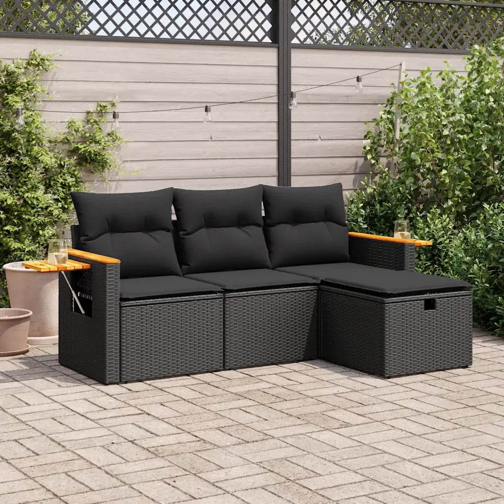 Set Divani da Giardino 4 pz con Cuscini Nero in Polyrattan 3325947