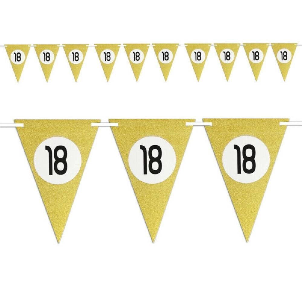Trade Shop - Bandierine Festa Compleanno Anniversari Set 10pz Triangolari Festone Oro 18 Anni -