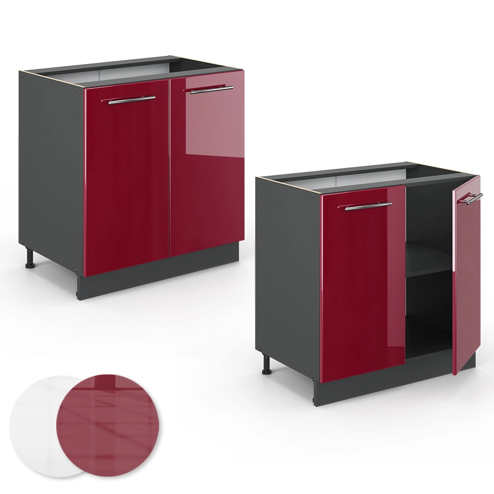 Mobile lavello cucina Fame-Line Bordeaux lucido/Antracite 80 cm con ripiano, senza piano di lavoro Vicco
