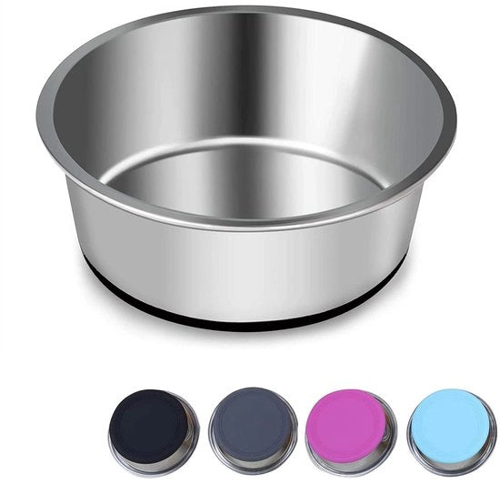 Ciotole per cani e gatti in acciaio inossidabile con basi antiscivolo in silicone, ciotole e ciotole per acqua per cuccioli (S-14 cm)