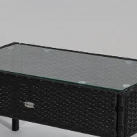 Set da Giardino 4 Pezzi in Rattan PE con Tavolino da Giardino, 2 Poltroncine e Divano 2 posti, Nero e Crema