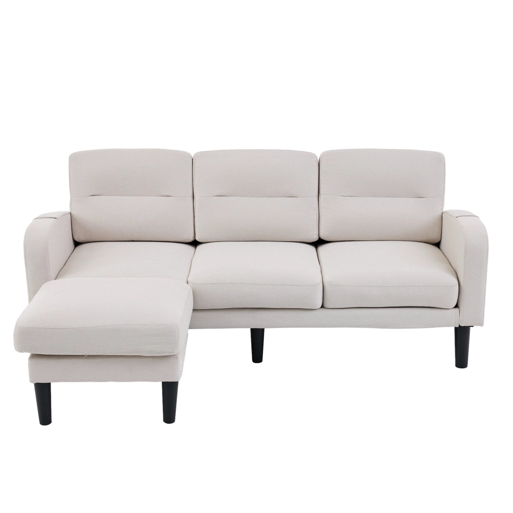 Divano angolare a L 3 posti con chaise longue e tasche laterali, beige, 204x136x80 cm