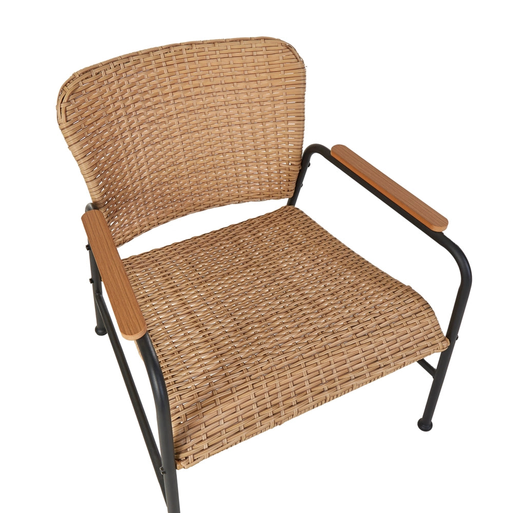 Set di divani da giardino a 4 posti in rattan naturale PE Telaio in acciaio Gambe nere 2 posti a sedere 2 poltrone Tavolino da caffè