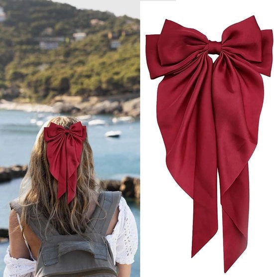 Clip per capelli con fiocchetto - Accessori per capelli per donne - Clip per capelli francesi con grande fiocchetto - Barrette per donne (rosso)