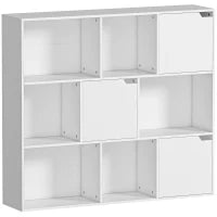 Libreria a Cubi con 6 Sezioni Aperte e 3 Chiuse, in Legno Bianco, 106x24x95 cm