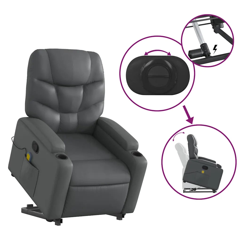 Poltrona | Sedia Relax Alzapersona Reclinabile Massaggio Grigio Similpelle
